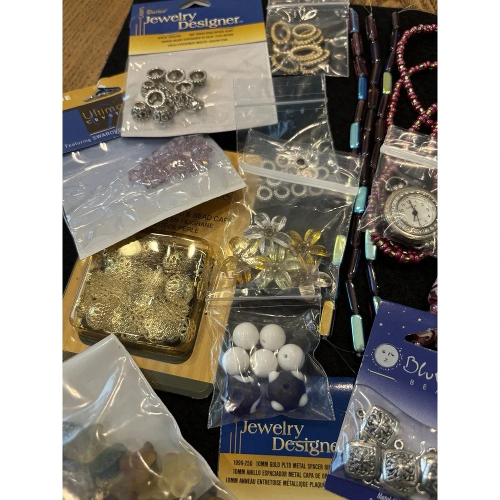 Lot Of New in Packages Jewelry Making Supplies Beads Watch Metal Velvet Beads
